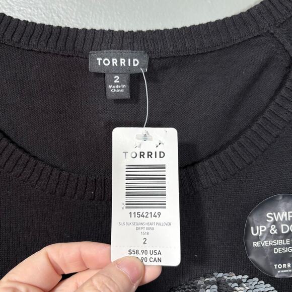 Torrid NWT Black Double Sequin Heart Love/Nope Sweater - 2 (2X) - Women's Plus - Picture 5 of 7